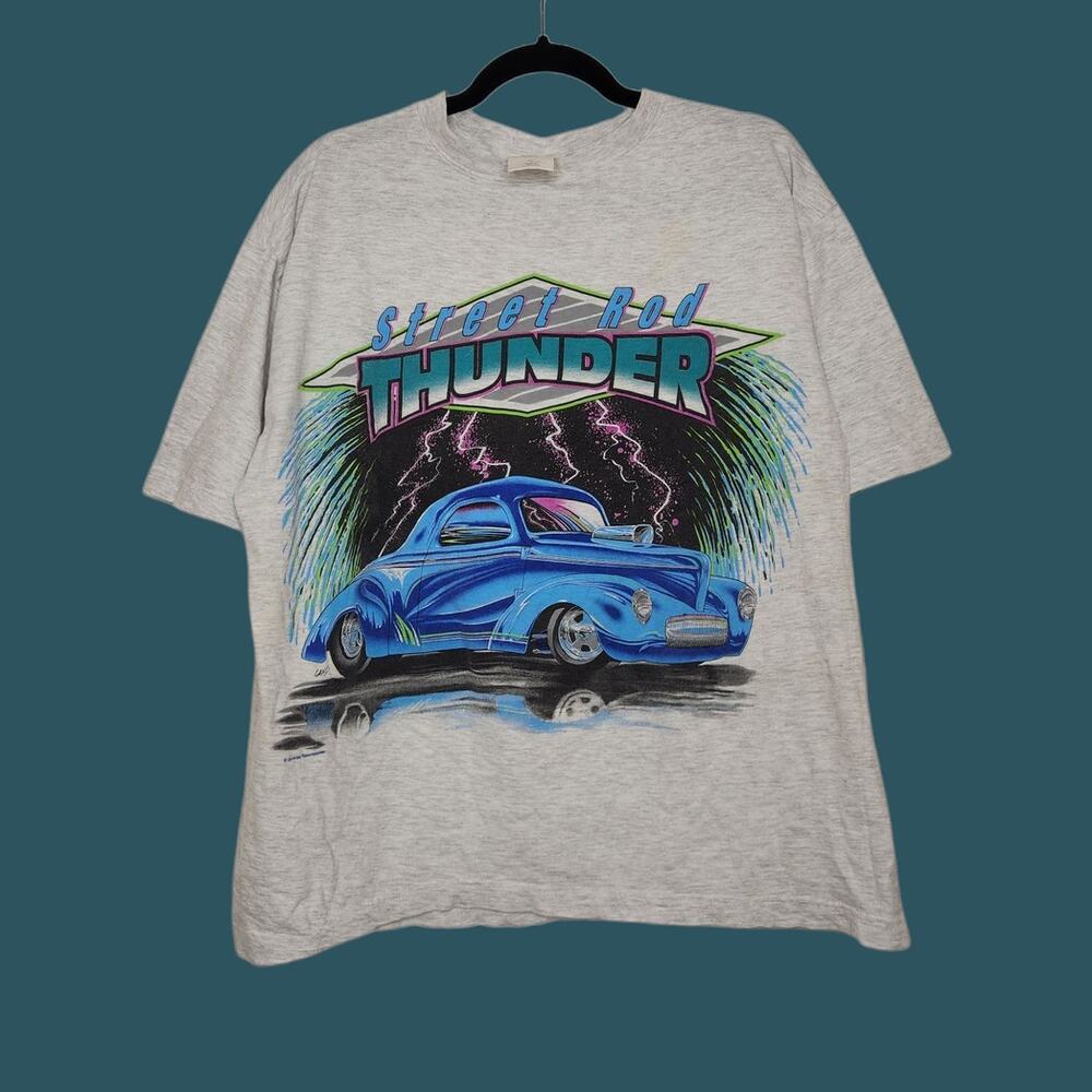 Vintage Street Rod Thunder Shirt Cars Auto 90s XL Gray Lightning Art
